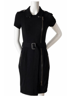 Burberry Brit Black Wool Belted Zip Dress